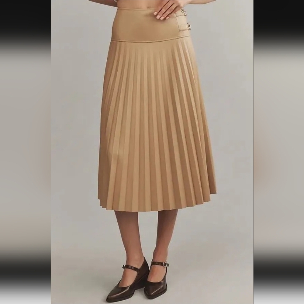 Anthropologie NWTs Caballero Buckle Faux Leather Pleated Mini Skirt - Picture 3 of 4